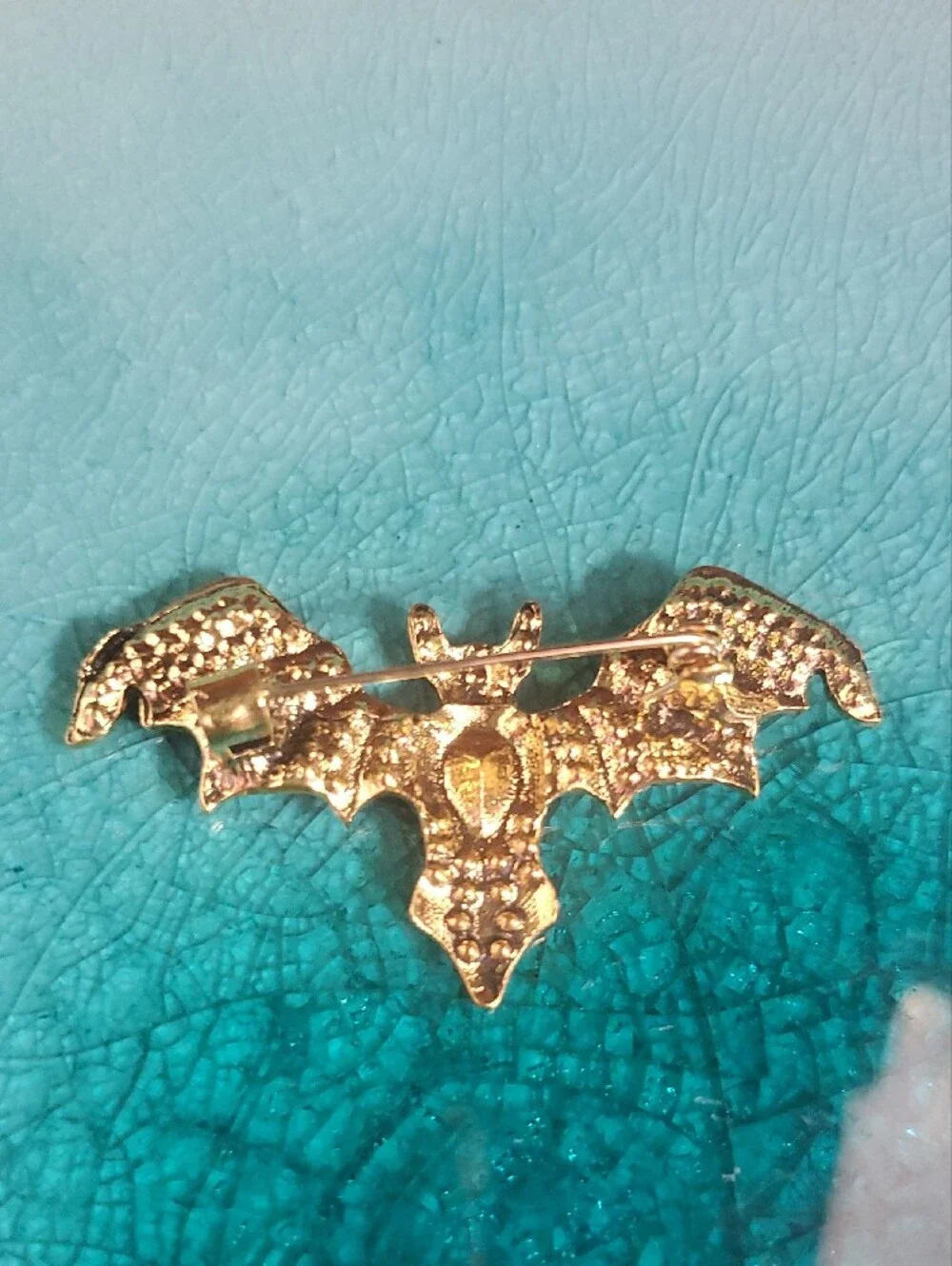 Gold-Tone Blue Crystal Bat Brooch - Elegant Women’s Jewelry D